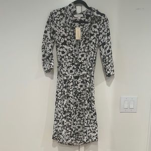 NWT Lightweight Floral Black and White Dress with tie belt